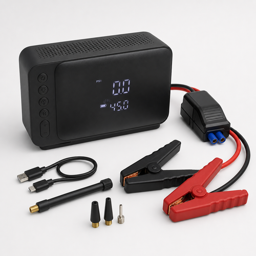 DriveNova jump starter and digital tyre inflator premium product kit
