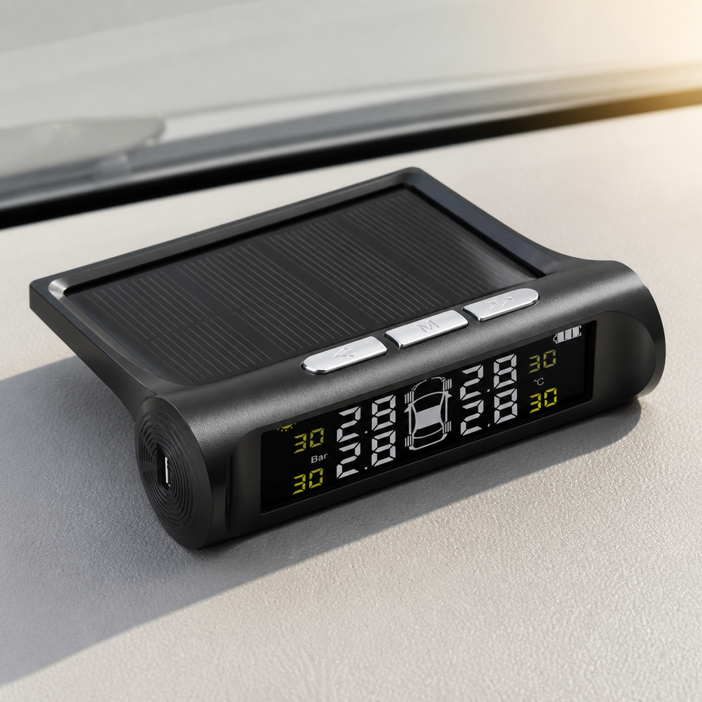 DriveNova Solar Wireless TPMS TY01 solar panel and display detail
